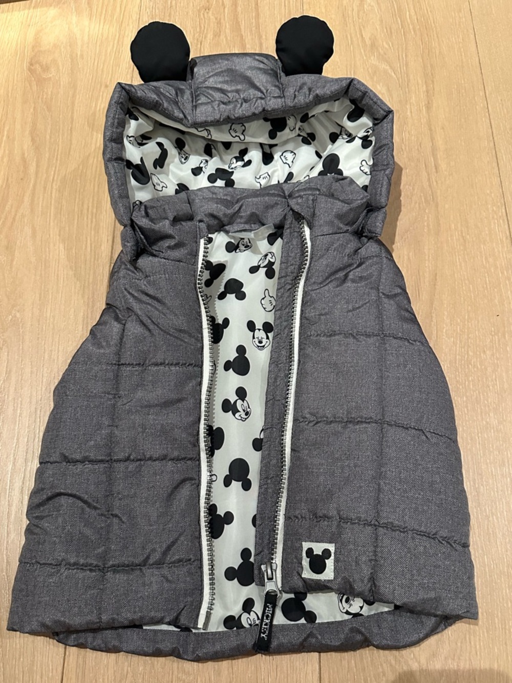 Mickey Mouse Hooded Puffer Vest - Gray with Mickey Printed Lining